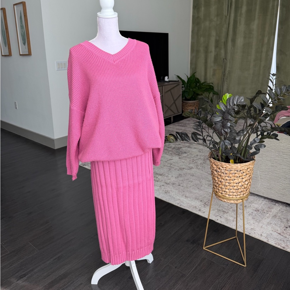 Pink Knit Sweater and Skirt Set